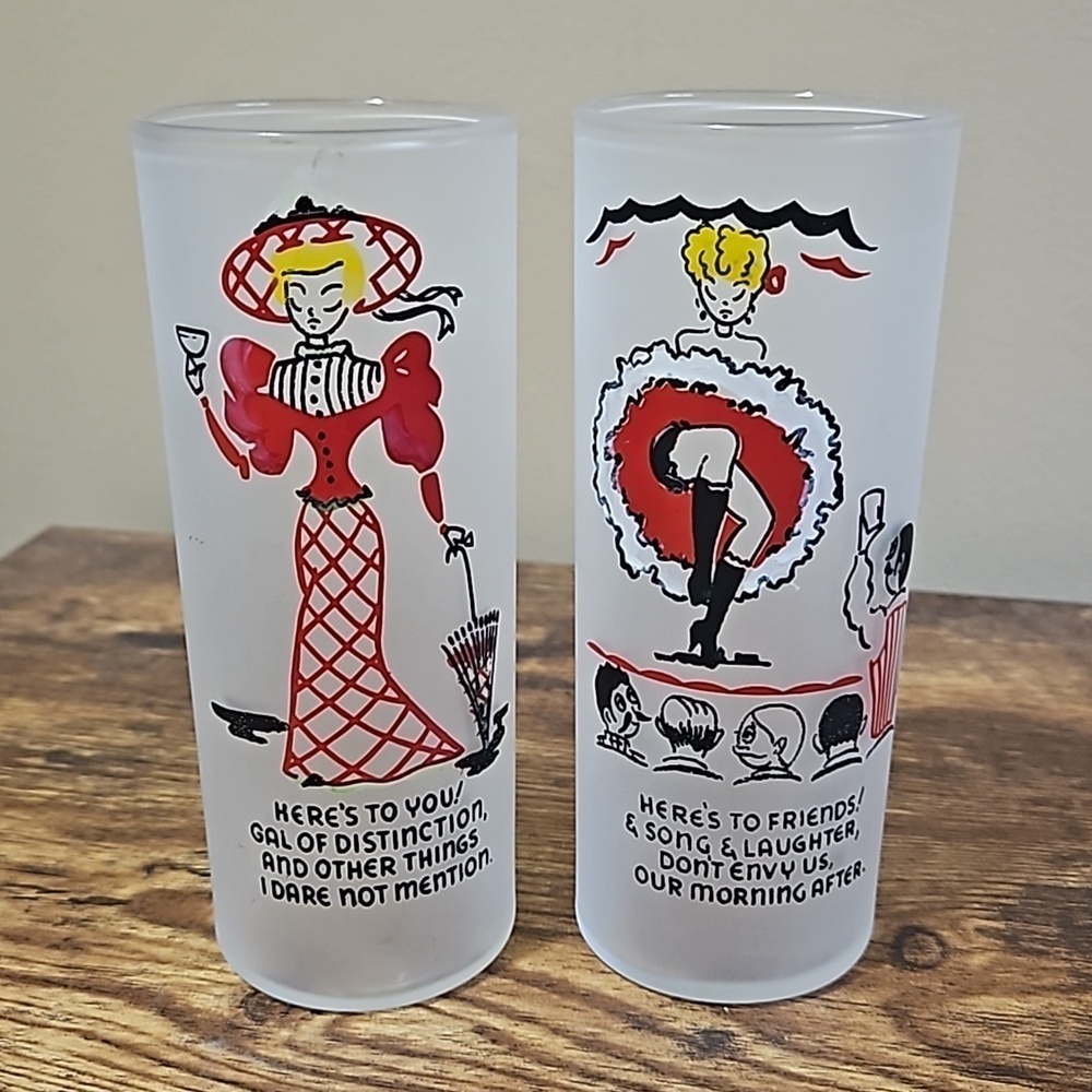 Federal Glass Vintage White Frosted Gay 90s Highball Glass Set of 2